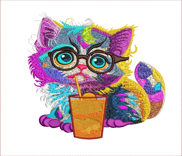 Colorful Cat Eating juice