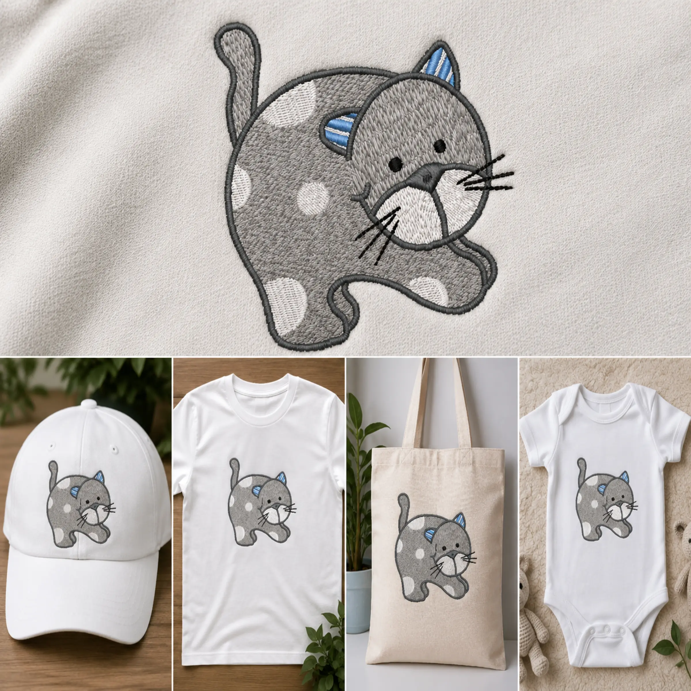 Cute Gray Cat Embroidery Design Free | WilcomStock