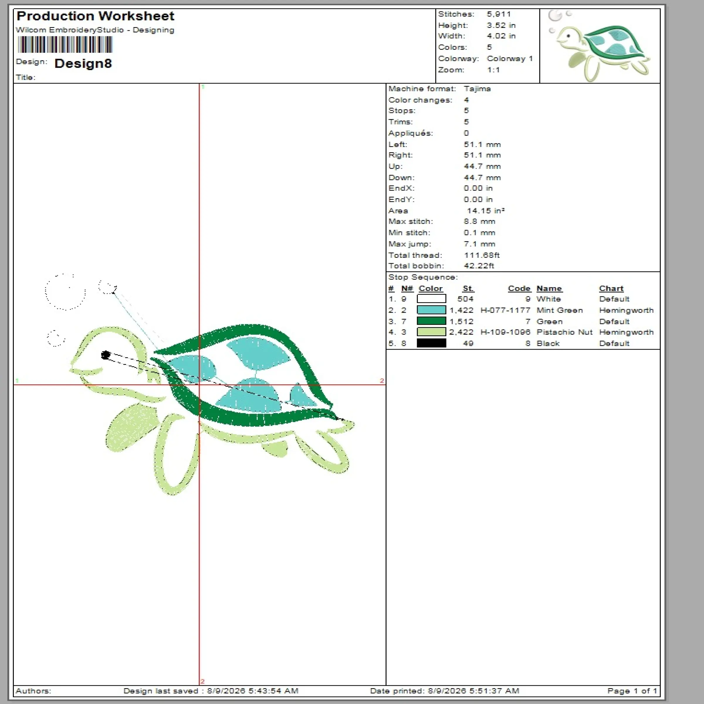 Elegant Turtle Embroidery Design EMB DST PES XXX | WilcomStock