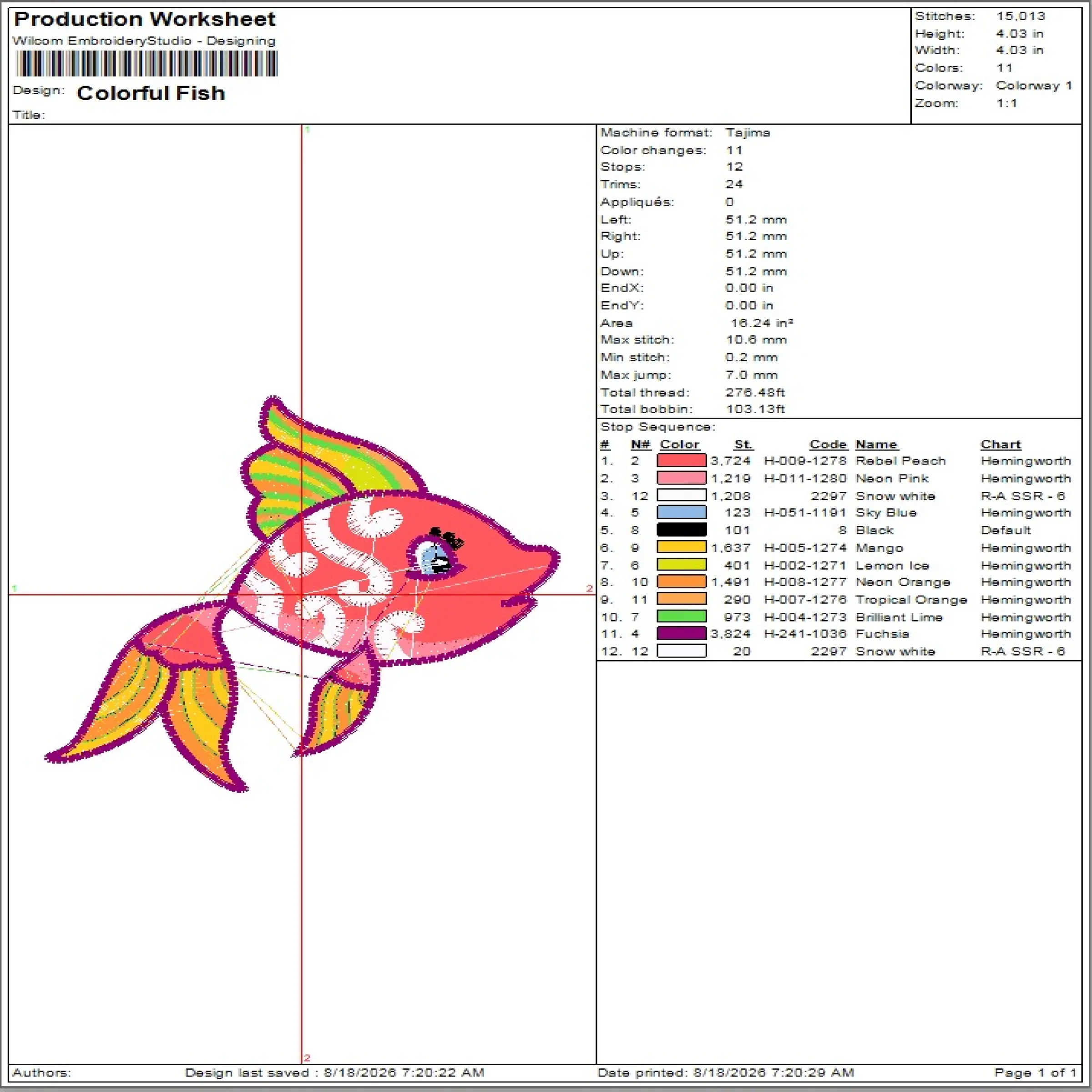 Colorful Fish Embroidery Design | Wilcomstock